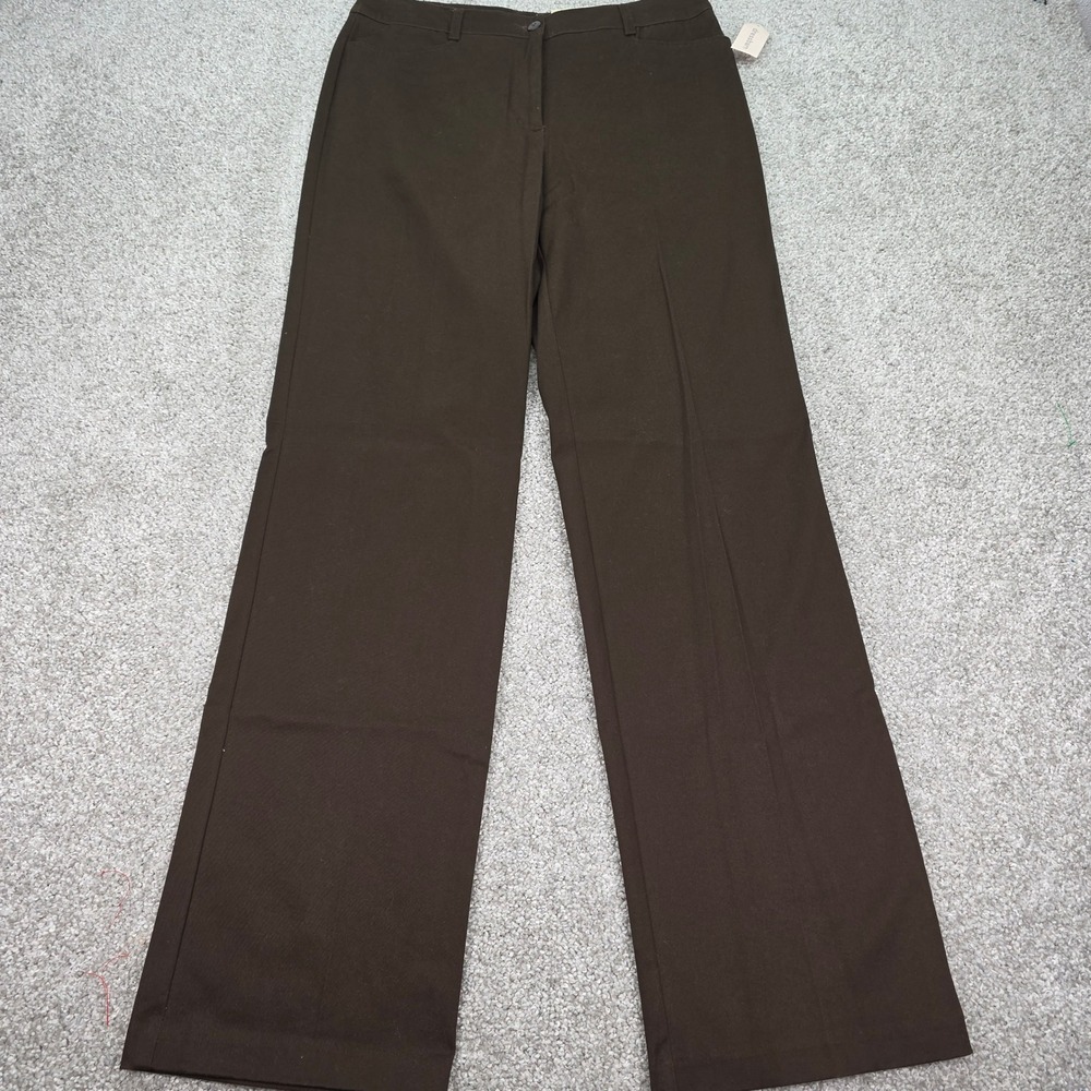 Dressbarn Womens Brown Straight Leg Dress Pants Size 14 Tall Cotton Stretch